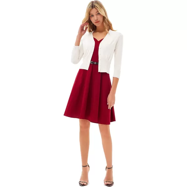 GRACE KARIN Womens Cropped Cardigan VNeck Button Down Open Front Ribbed Knit Shrug SweaterWhite