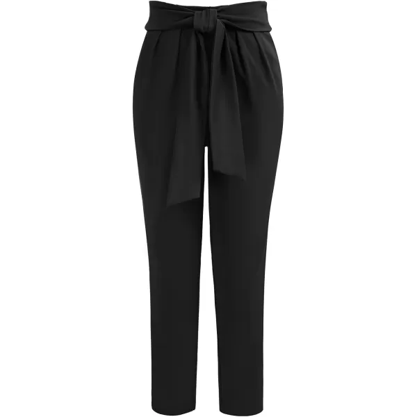 GRACE KARIN Womens Cropped Paper Bag Waist Pants with Pockets Office Casual Slim Fit Pencil Pants for Work TrousersBlack