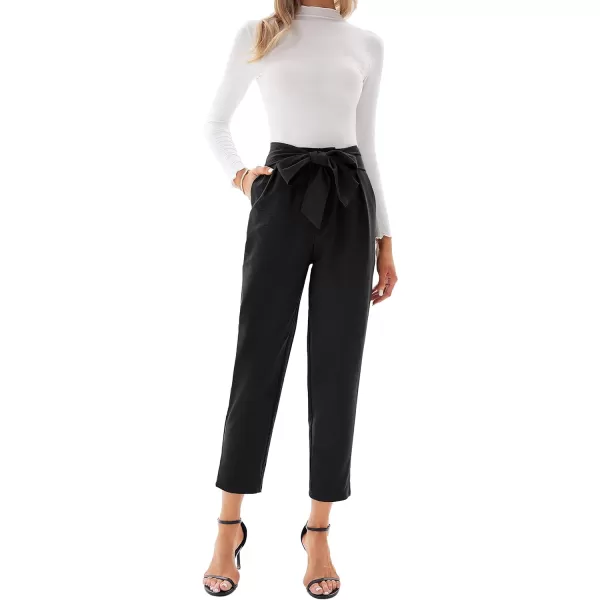 GRACE KARIN Womens Cropped Paper Bag Waist Pants with Pockets Office Casual Slim Fit Pencil Pants for Work TrousersBlack