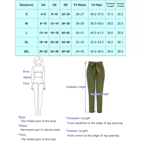 GRACE KARIN Womens Cropped Paper Bag Waist Pants with Pockets Office Casual Slim Fit Pencil Pants for Work TrousersBlack