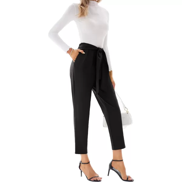 GRACE KARIN Womens Cropped Paper Bag Waist Pants with Pockets Office Casual Slim Fit Pencil Pants for Work TrousersBlack