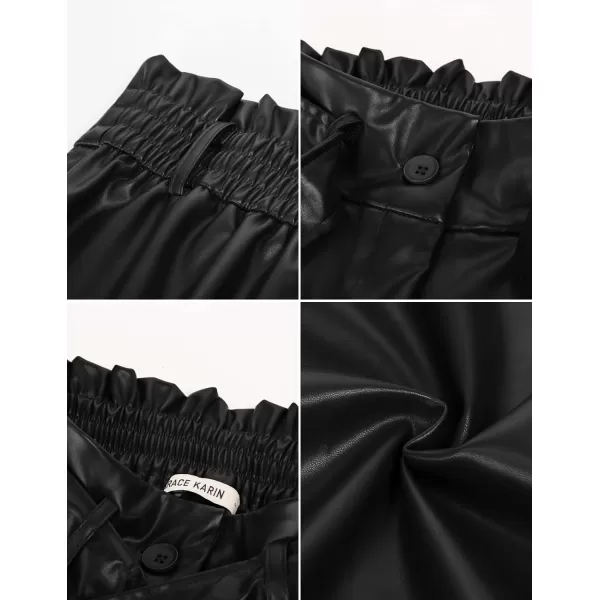 GRACE KARIN Womens Cropped Paper Bag Waist Pants with Pockets1758black Pu