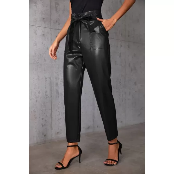 GRACE KARIN Womens Cropped Paper Bag Waist Pants with Pockets1758black Pu