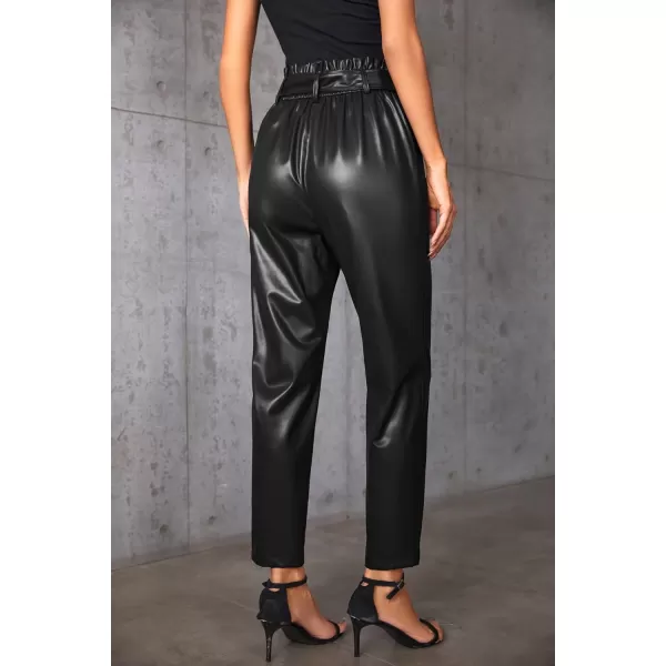 GRACE KARIN Womens Cropped Paper Bag Waist Pants with Pockets1758black Pu