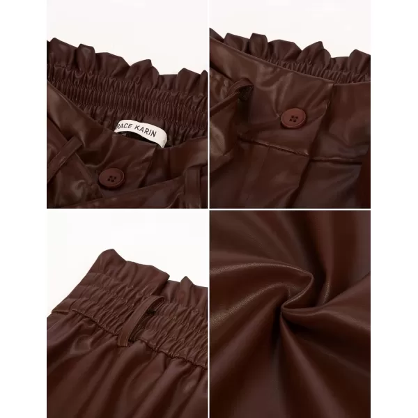 GRACE KARIN Womens Cropped Paper Bag Waist Pants with Pockets1758dark Brown Pu