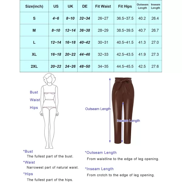 GRACE KARIN Womens Cropped Paper Bag Waist Pants with Pockets1758dark Brown Pu
