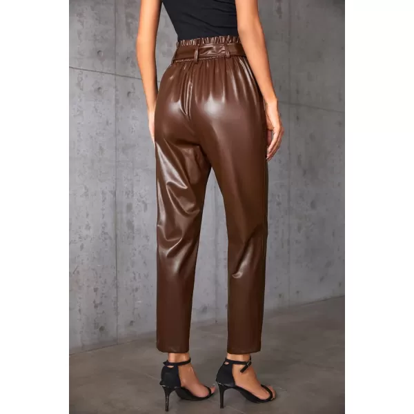 GRACE KARIN Womens Cropped Paper Bag Waist Pants with Pockets1758dark Brown Pu