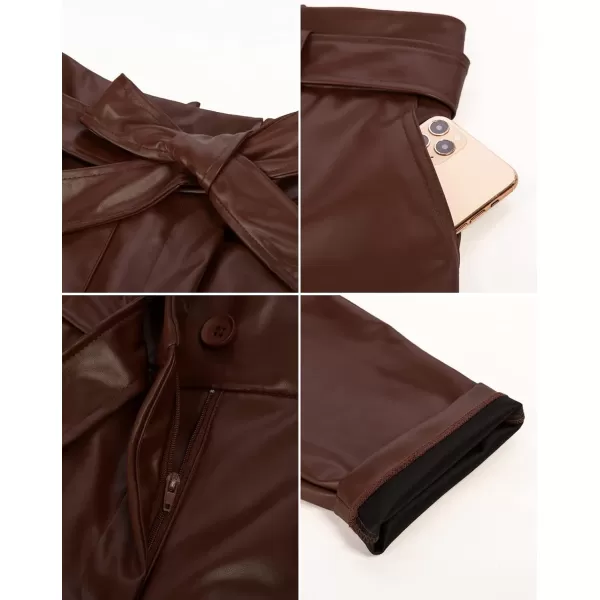 GRACE KARIN Womens Cropped Paper Bag Waist Pants with Pockets1758dark Brown Pu
