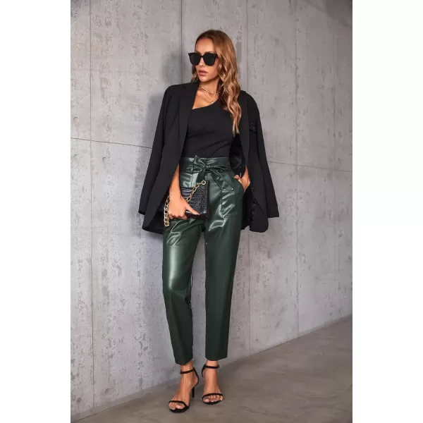 GRACE KARIN Womens Cropped Paper Bag Waist Pants with Pockets1758dark Green Pu
