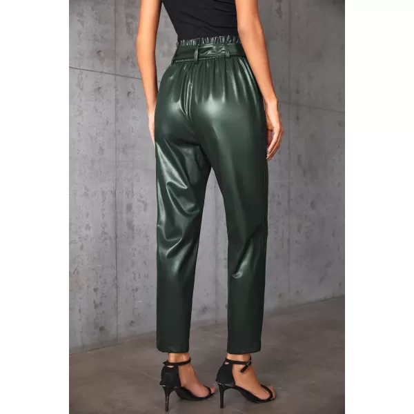 GRACE KARIN Womens Cropped Paper Bag Waist Pants with Pockets1758dark Green Pu