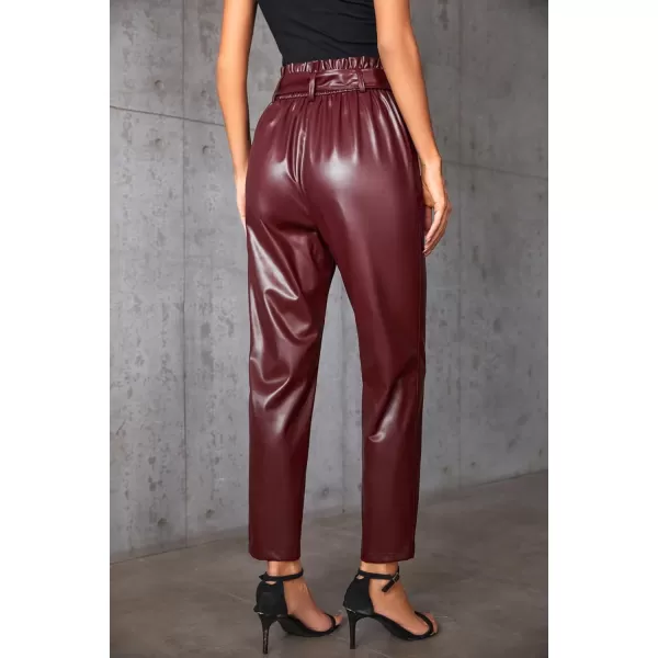 GRACE KARIN Womens Cropped Paper Bag Waist Pants with Pockets1758wine Pu