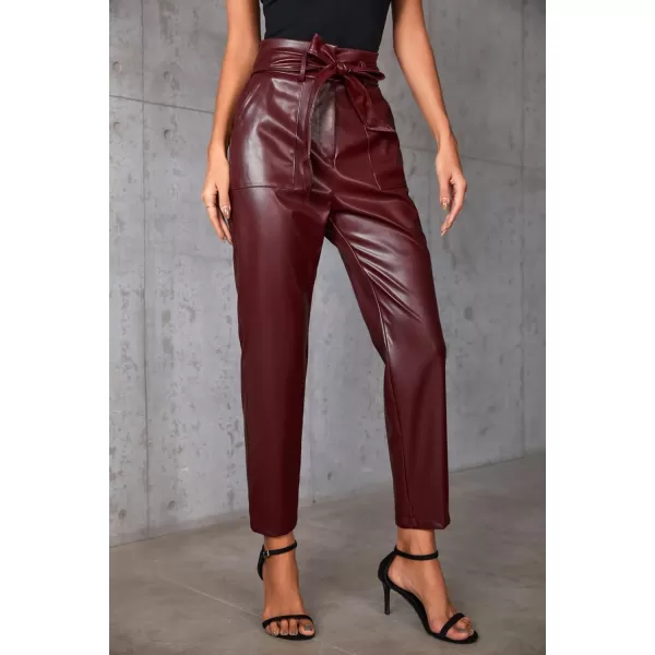 GRACE KARIN Womens Cropped Paper Bag Waist Pants with Pockets1758wine Pu