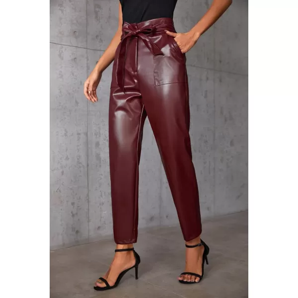 GRACE KARIN Womens Cropped Paper Bag Waist Pants with Pockets1758wine Pu