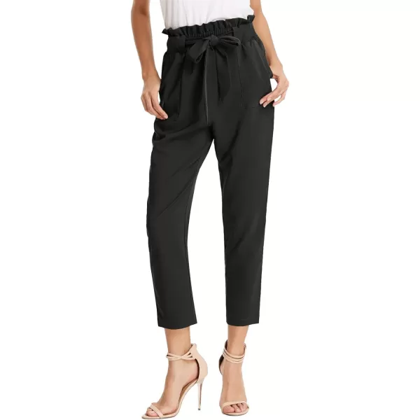 GRACE KARIN Womens Cropped Paper Bag Waist Pants with Pockets2pc Set Black amp Charcoal