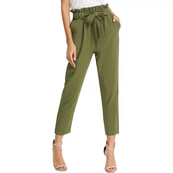 GRACE KARIN Womens Cropped Paper Bag Waist Pants with Pockets2pc Setblack amp Army Green