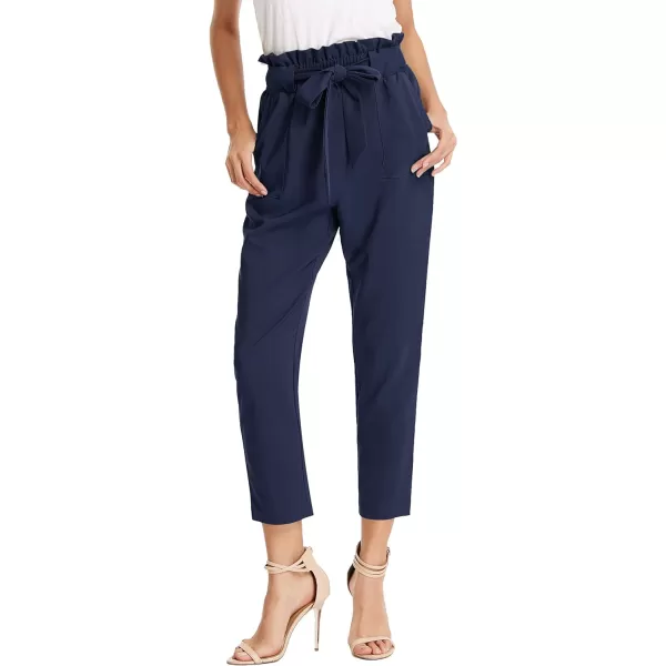 GRACE KARIN Womens Cropped Paper Bag Waist Pants with Pockets2pc Setblack amp Navy Blue