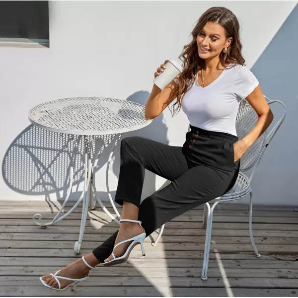 GRACE KARIN Womens Cropped Paper Bag Waist Pants with PocketsCl930 Black
