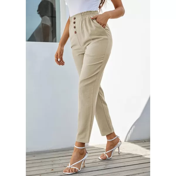 GRACE KARIN Womens Cropped Paper Bag Waist Pants with PocketsCl930 Khaki