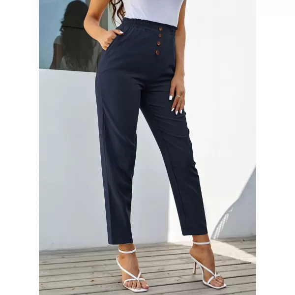 GRACE KARIN Womens Cropped Paper Bag Waist Pants with PocketsCl935 Dark Blue