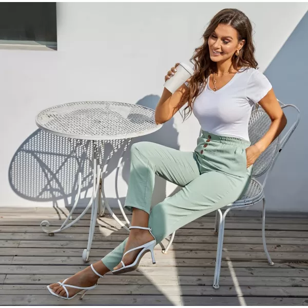 GRACE KARIN Womens Cropped Paper Bag Waist Pants with PocketsGreen