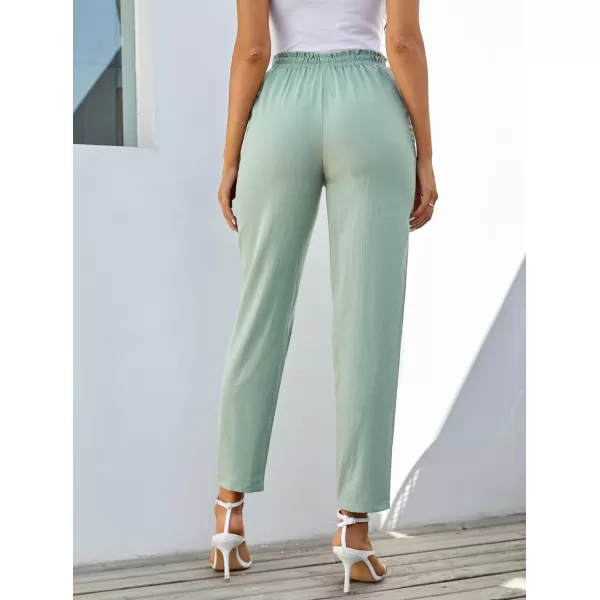 GRACE KARIN Womens Cropped Paper Bag Waist Pants with PocketsGreen