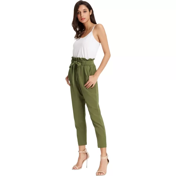 GRACE KARIN Womens Cropped Paper Bag Waist Pants with PocketsUpdatearmy Green