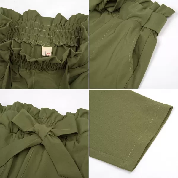 GRACE KARIN Womens Cropped Paper Bag Waist Pants with PocketsUpdatearmy Green