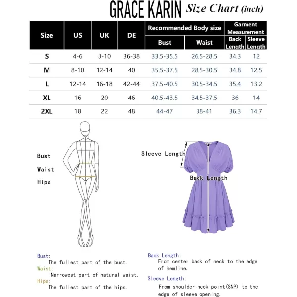 GRACE KARIN Womens Deep V Neck Flowy Mini Dress Ruffle Swing Tiered Smocked High Waist Batwing Summer Short DressPurple