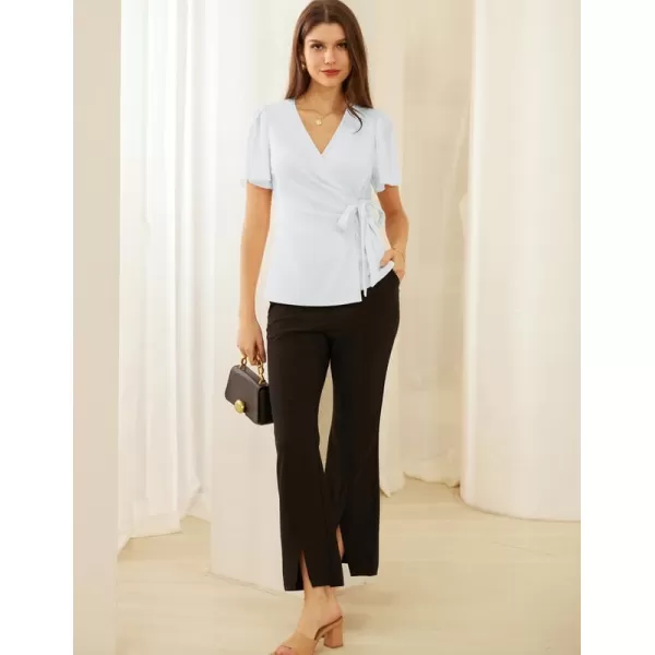 GRACE KARIN Womens Dressy Tops Flowing Chiffon Short Sleeve Blouses 2024 Summer Blouses V Neck Wrap Business Work Shirts TopsWhite