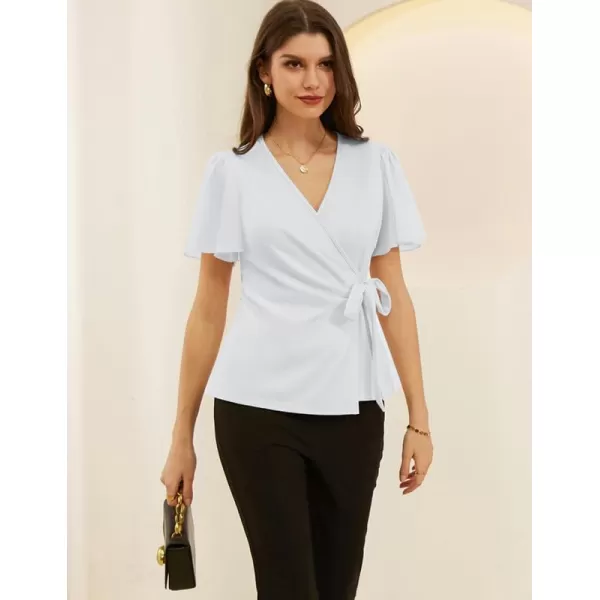 GRACE KARIN Womens Dressy Tops Flowing Chiffon Short Sleeve Blouses 2024 Summer Blouses V Neck Wrap Business Work Shirts TopsWhite