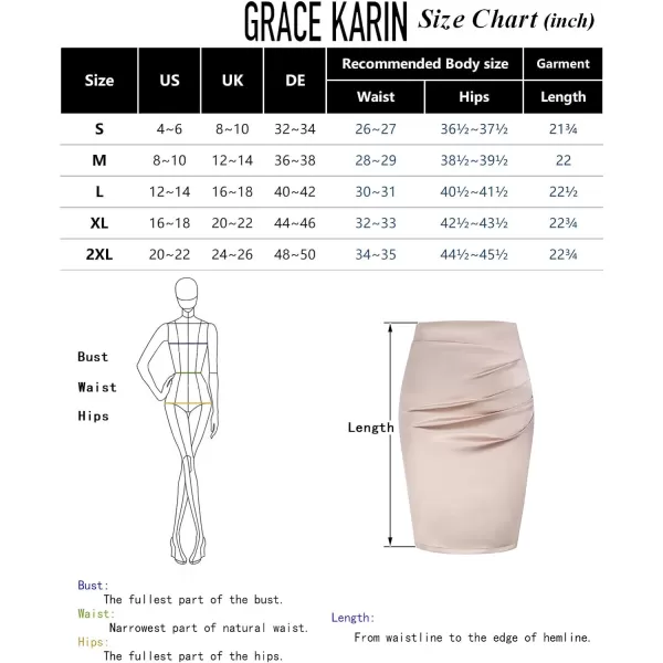 GRACE KARIN Womens Elegant Ruched Skirts Satin Knee Length Slim Fit Business SkirtFleshcolored