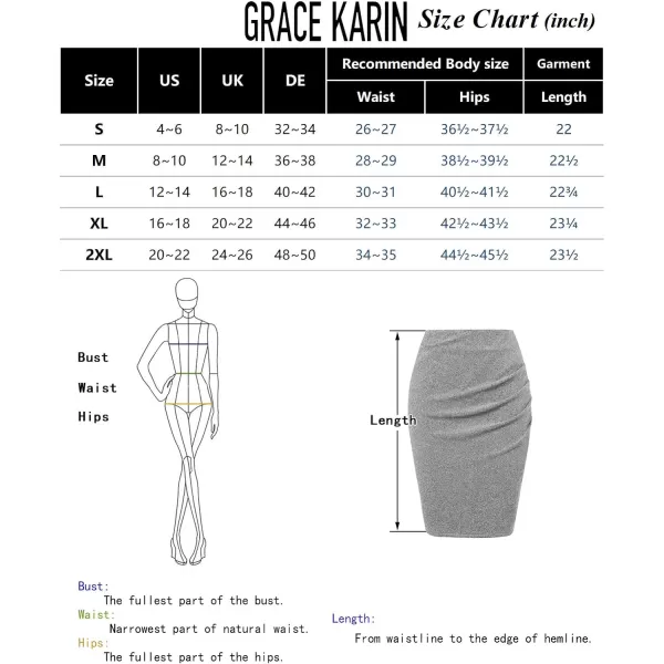 GRACE KARIN Womens Elegant Ruched Skirts Satin Knee Length Slim Fit Business SkirtSilver White