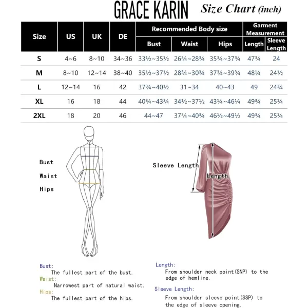 GRACE KARIN Womens Fall One Shoulder Long Sleeve Ruched Bodycon Midi Long Satin Formal Cocktail DressWine