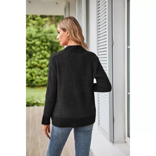 GRACE KARIN Womens Fuzzy Popcorn Long Sleeve Cardigans Soft Knit Open Front Sweater CoatBlack