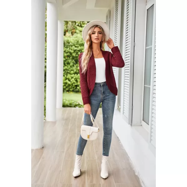 GRACE KARIN Womens Fuzzy Popcorn Long Sleeve Cardigans Soft Knit Open Front Sweater CoatRed