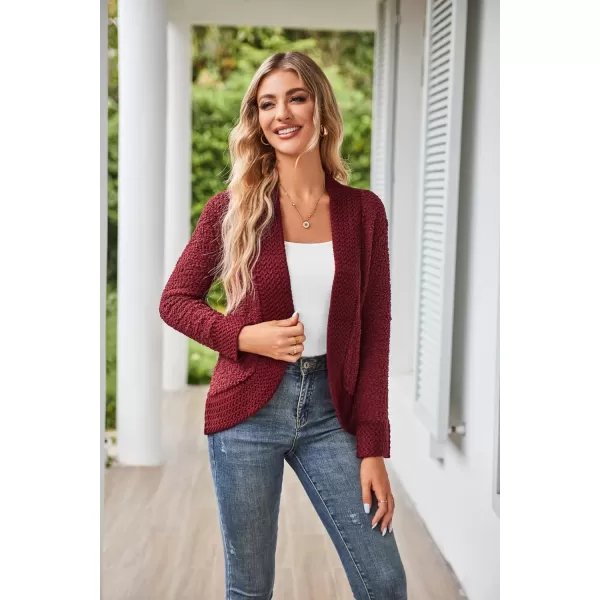 GRACE KARIN Womens Fuzzy Popcorn Long Sleeve Cardigans Soft Knit Open Front Sweater CoatRed