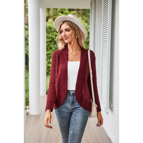 GRACE KARIN Womens Fuzzy Popcorn Long Sleeve Cardigans Soft Knit Open Front Sweater CoatRed