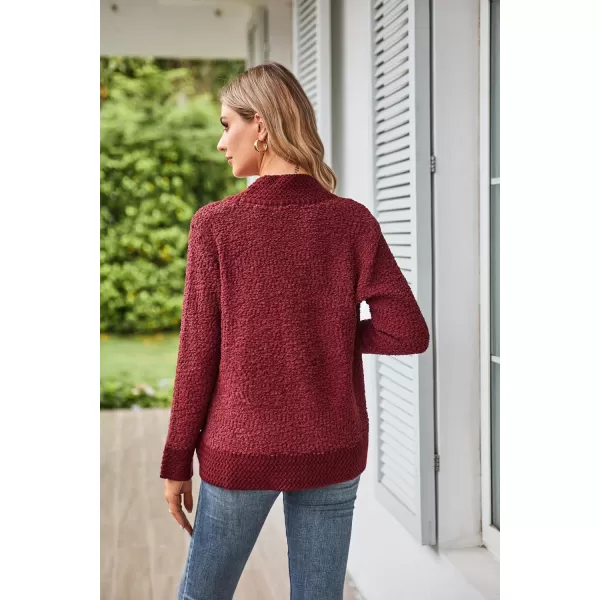 GRACE KARIN Womens Fuzzy Popcorn Long Sleeve Cardigans Soft Knit Open Front Sweater CoatRed