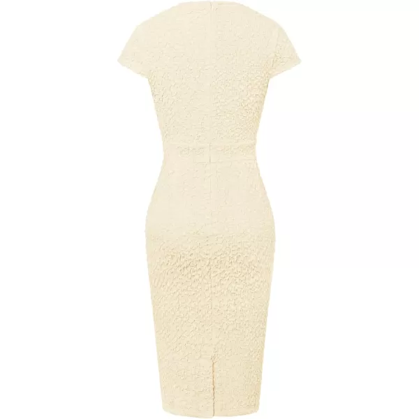 GRACE KARIN Womens Gorgeous Work Pencil Dress Cap Sleeve Sexy Bodycon DressApricot Seersucker