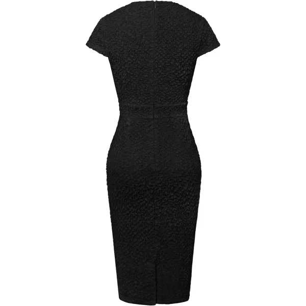 GRACE KARIN Womens Gorgeous Work Pencil Dress Cap Sleeve Sexy Bodycon DressBlack Seersucker