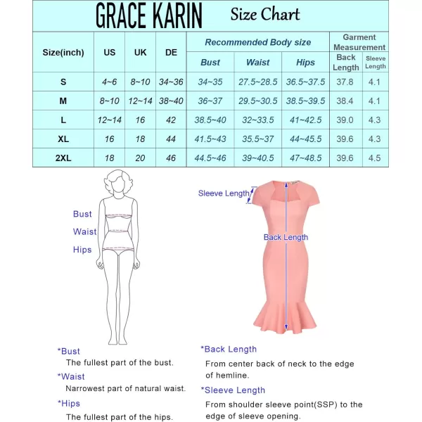 GRACE KARIN Womens Gorgeous Work Pencil Dress Cap Sleeve Sexy Bodycon DressBlackfishtail