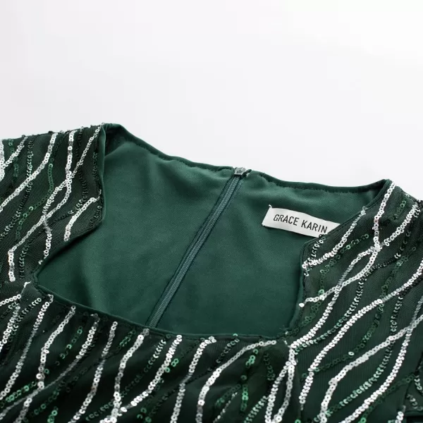 GRACE KARIN Womens Gorgeous Work Pencil Dress Cap Sleeve Sexy Bodycon DressDark Green Sequins
