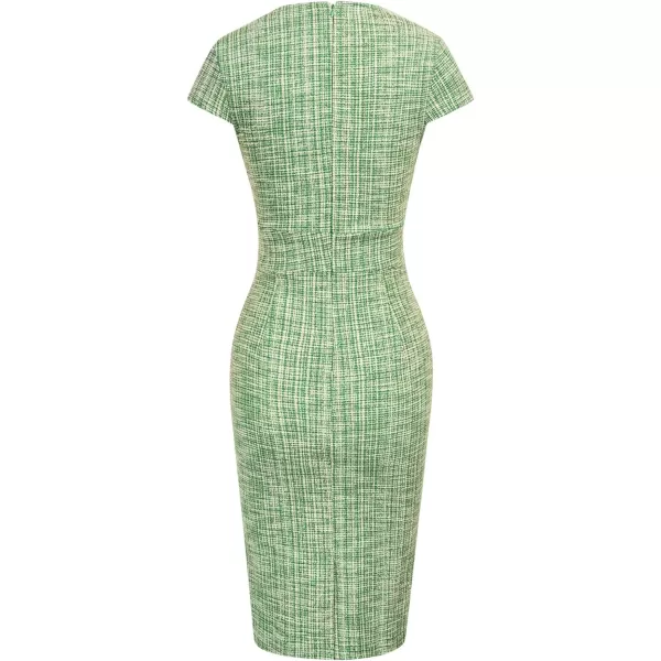 GRACE KARIN Womens Gorgeous Work Pencil Dress Cap Sleeve Sexy Bodycon DressGreen Plaid