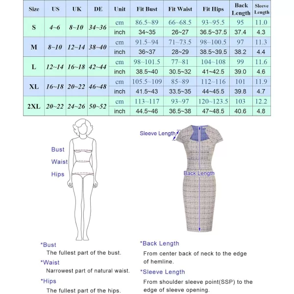 GRACE KARIN Womens Gorgeous Work Pencil Dress Cap Sleeve Sexy Bodycon DressGrey Purple Plaid