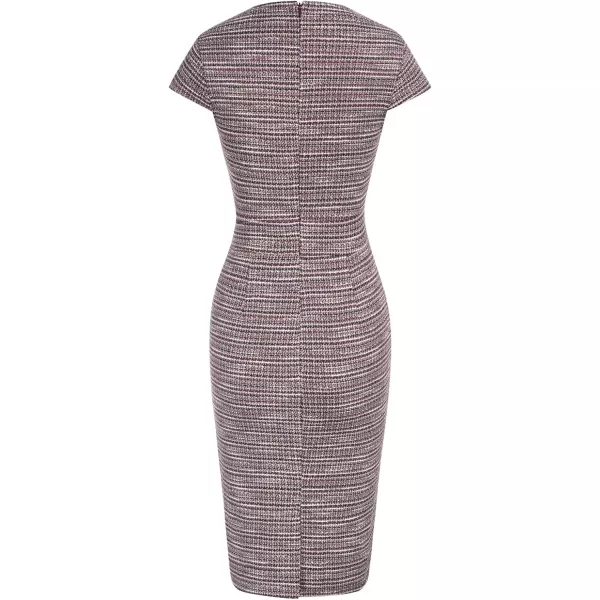 GRACE KARIN Womens Gorgeous Work Pencil Dress Cap Sleeve Sexy Bodycon DressGrey Purple Plaid