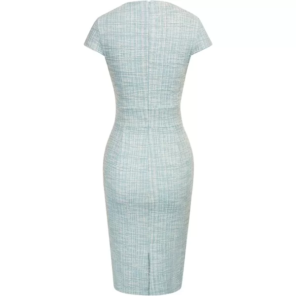 GRACE KARIN Womens Gorgeous Work Pencil Dress Cap Sleeve Sexy Bodycon DressLight Blue Plaid