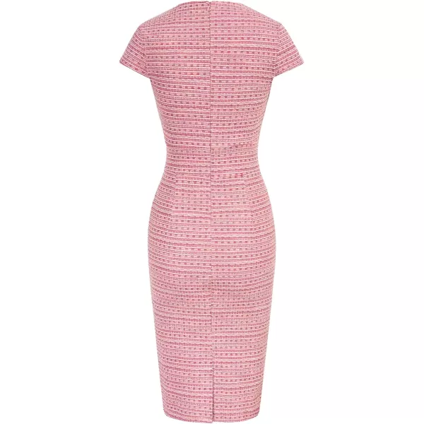 GRACE KARIN Womens Gorgeous Work Pencil Dress Cap Sleeve Sexy Bodycon DressPink Plaid