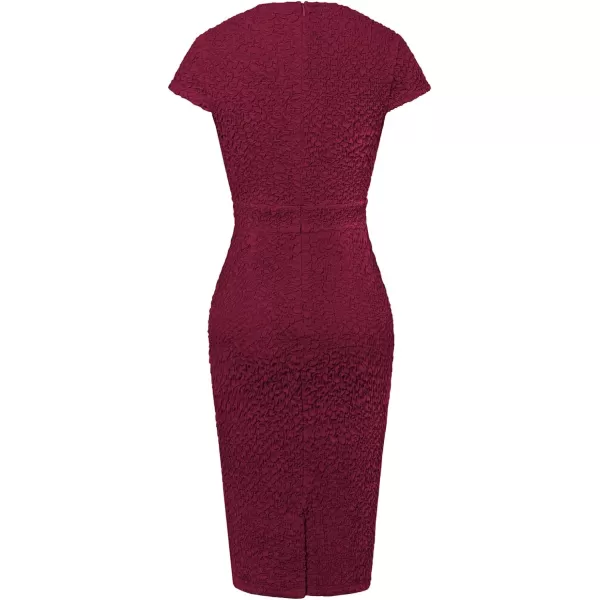 GRACE KARIN Womens Gorgeous Work Pencil Dress Cap Sleeve Sexy Bodycon DressWine Seersucker