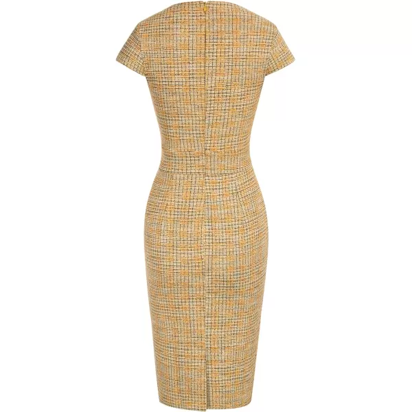 GRACE KARIN Womens Gorgeous Work Pencil Dress Cap Sleeve Sexy Bodycon DressYellow Plaid