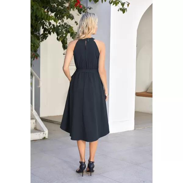 GRACE KARIN Womens Halter Dress Summer 2023 Wedding Guest Dress High Low A Line Midi Dress with Belt Pocket Party DressDark Navy Blue